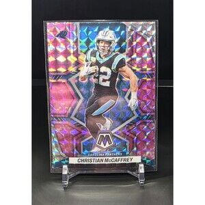 2022 Panini Mosaic #28 Christian McCaffrey Camo Pink Mosaic